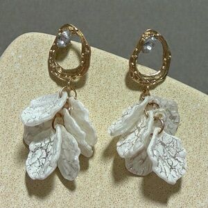 Elegant Gold and White Leaf Earrings